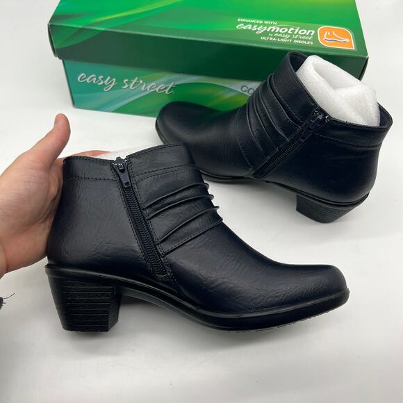 Easy Street Damita Booties Women's Block Heel Ankle Boots Black 5M - Picture 4 of 10